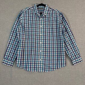 Denver Hayes Classic Fit Button Down Shirt Tattersall Blues Mens XL Long Sleeve